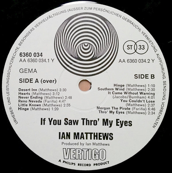 Iain Matthews : If You Saw Thro' My Eyes (LP, Album, Gat)