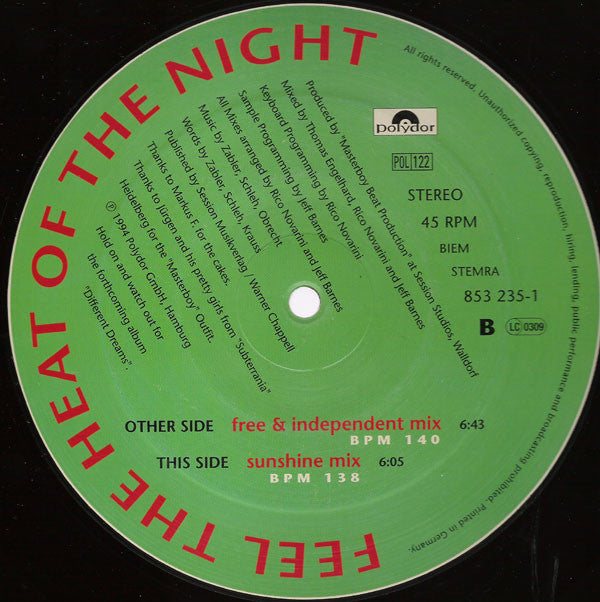 Masterboy : Feel The Heat Of The Night (12", Maxi, Ltd)