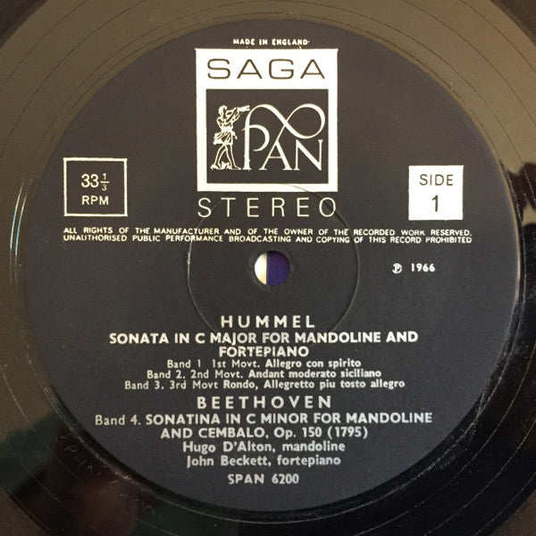 Ludwig van Beethoven, Johann Nepomuk Hummel : Music For The Mandoline - Works By Beethoven, Hummel (LP, Album)