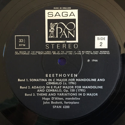 Ludwig van Beethoven, Johann Nepomuk Hummel : Music For The Mandoline - Works By Beethoven, Hummel (LP, Album)