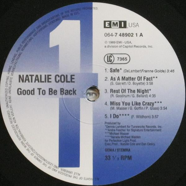 Natalie Cole : Good To Be Back (LP, Album)