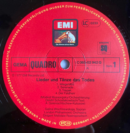 Galina Vishnevskaya, Mstislav Rostropovich, London Philharmonic Orchestra : Lieder Und Tänze Des Todes (LP, Quad)