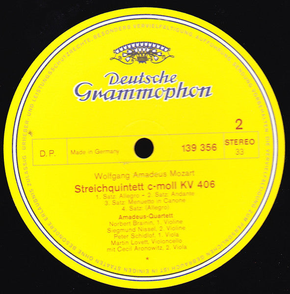 Wolfgang Amadeus Mozart, Amadeus-Quartett, Cecil Aronowitz : Streichquintette C-Dur KV 515 & C-Moll KV 406 (516b) (LP)