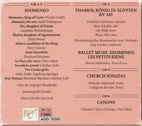 Wolfgang Amadeus Mozart : Idomeneo / Thamos, König In Ägypten / Ballet Music Idomeneo, Les Petits Riens / Church Sonatas / Canons  (3xCD, RE, RM + CD, Comp, RM + CD, RE + CD + Box, C)