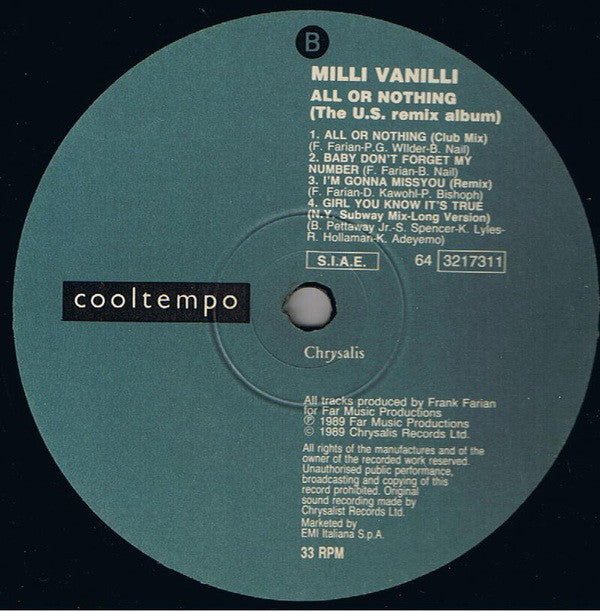 Milli Vanilli : All Or Nothing (The U.S. Remix Album) (LP, Album)