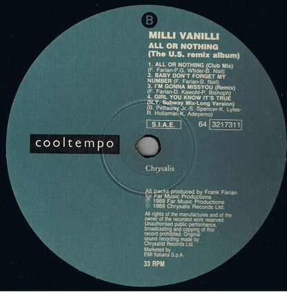 Milli Vanilli : All Or Nothing (The U.S. Remix Album) (LP, Album)