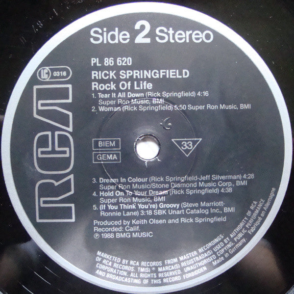 Rick Springfield : Rock Of Life (LP, Album)