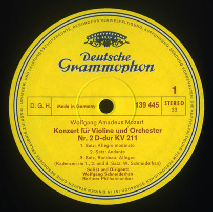 Wolfgang Amadeus Mozart - Berliner Philharmoniker, Wolfgang Schneiderhan : Violinkonzerte Nr. 2 D-Dur KV 211 / Nr. 3 G-Dur KV 216 (LP, Album, RE)