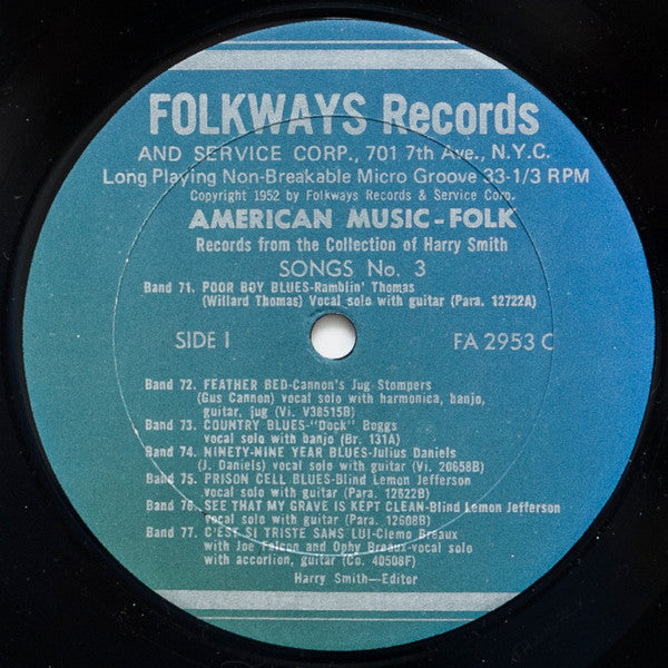 Harry Smith : Anthology Of American Folk Music Volume Three: Songs (2xLP, Comp, RE + Box)