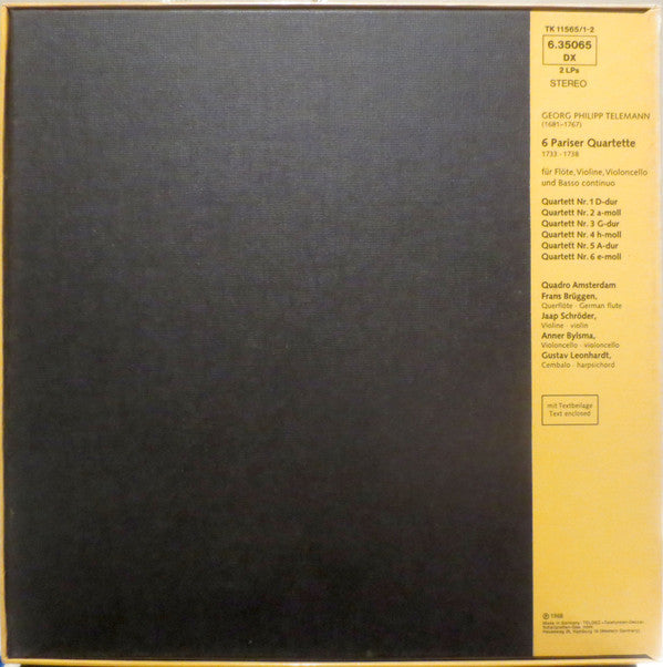 Georg Philipp Telemann, Quadro Amsterdam, Frans Brüggen, Jaap Schröder, Anner Bylsma, Gustav Leonhardt : Pariser Quartette 1-6 (2xLP, RP)
