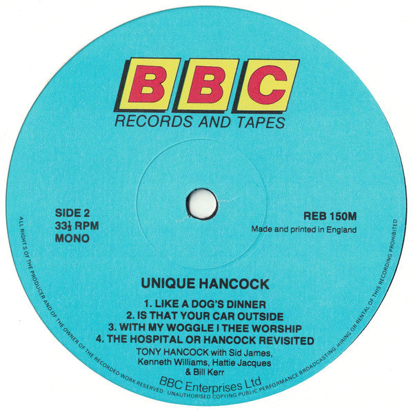 Tony Hancock with Sid James, Kenneth Williams, Hattie Jacques & Bill Kerr : Unique Hancock (LP, Mono, RE)