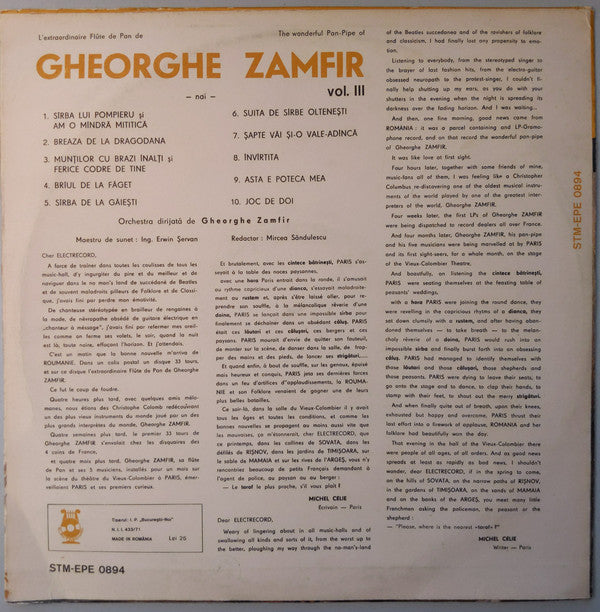 Gheorghe Zamfir : The Wonderful Pan-Pipe Of Gheorghe Zamfir Vol. III: Nai (LP, RP, /71)