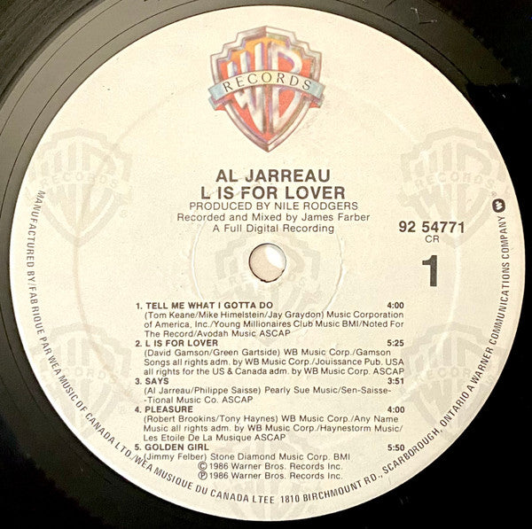 Al Jarreau : L Is For Lover (LP, Album)