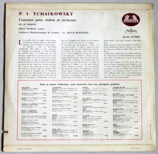 Pyotr Ilyich Tchaikovsky - Erica Morini, Philharmonic Symphony Of London, Artur Rodzinski : Concerto For Violin In D Major (LP, Album)