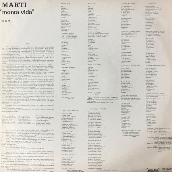 Marti (2) : "Monta-Vida" (LP, Album, Whi)