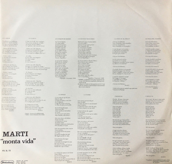 Marti (2) : "Monta-Vida" (LP, Album, Whi)