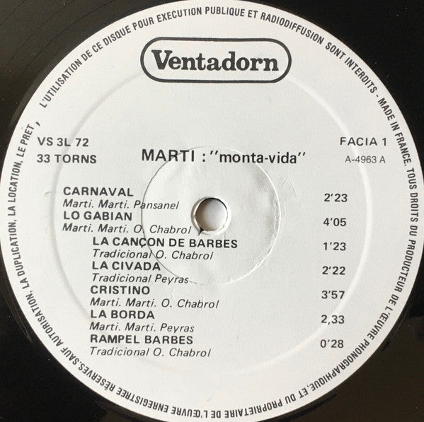 Marti (2) : "Monta-Vida" (LP, Album, Whi)
