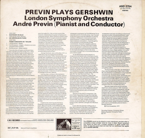 André Previn - London Symphony Orchestra : Prévin Plays Gershwin (LP, Album, RE, RP)