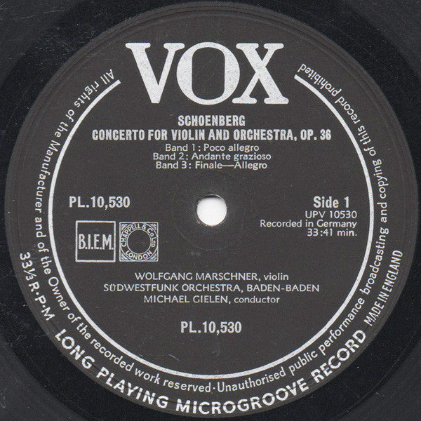 Arnold Schoenberg - Alfred Brendel, Wolfgang Marschner : Piano Concerto, Op. 42 / Violin Concerto, Op. 36 (LP, Album, Mono)