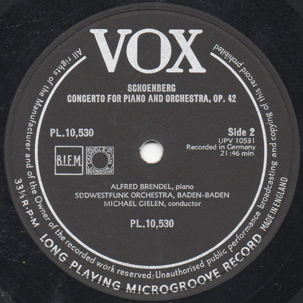 Arnold Schoenberg - Alfred Brendel, Wolfgang Marschner : Piano Concerto, Op. 42 / Violin Concerto, Op. 36 (LP, Album, Mono)