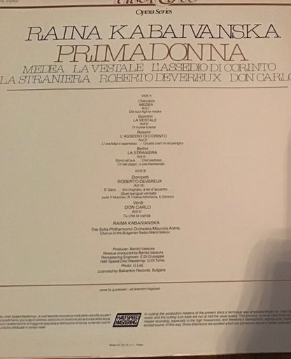 Raina Kabaivanska, Sofia Philharmonic Orchestra, Maurizio Arena (2), Bulgarian National Radio Chorus : Primadonna (LP, W/Lbl)