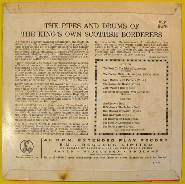 The Pipes & Drums Of The King's Own Scottish Borderers : The Eightsome Reel And Other Scottish Dances (7", EP, Mono)