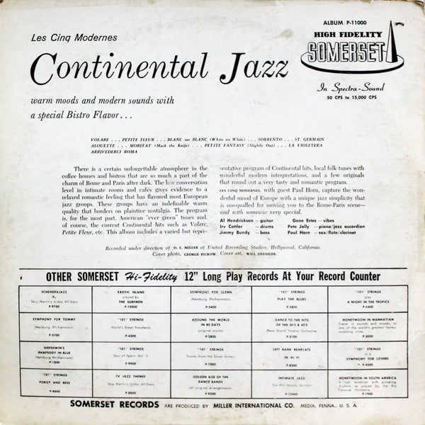 Les Cinq Modernes : Continental Jazz (LP, Album, Mono)
