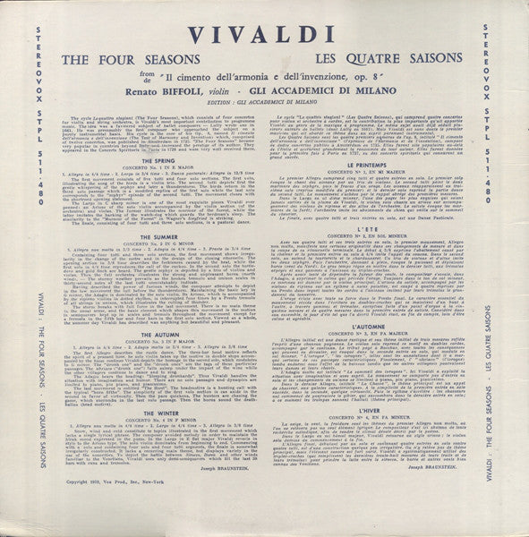 Antonio Vivaldi, Gli Accademici Di Milano : The Four Seasons = Les Quatre Saisons, From "Il Cimento Dell'Armonia E Dell'Invenzione", Op. 8 (LP)