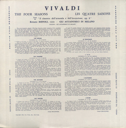 Antonio Vivaldi, Gli Accademici Di Milano : The Four Seasons = Les Quatre Saisons, From "Il Cimento Dell'Armonia E Dell'Invenzione", Op. 8 (LP)