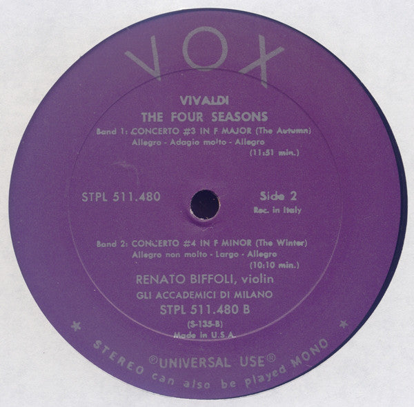 Antonio Vivaldi, Gli Accademici Di Milano : The Four Seasons = Les Quatre Saisons, From "Il Cimento Dell'Armonia E Dell'Invenzione", Op. 8 (LP)