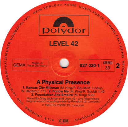 Level 42 : A Physical Presence (2xLP, Album)