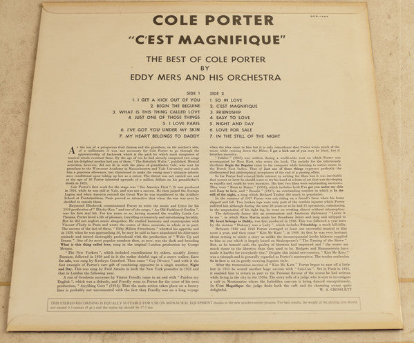 Eddy Mers And His Orchestra : Cole Porter "C'est Magnifique" The Best Of (LP)