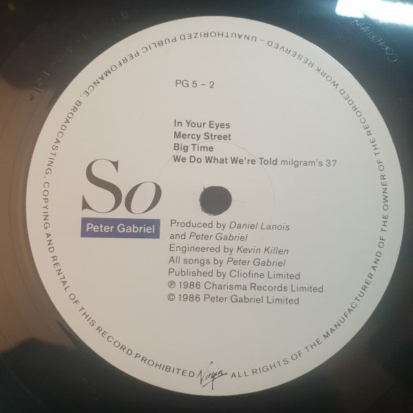 Peter Gabriel : So (LP, Album, Cop)