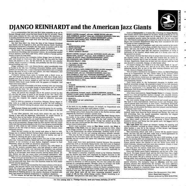 Django Reinhardt : Django Reinhardt And The American Jazz Giants (LP, Comp, RE, RM)