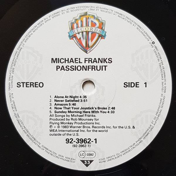 Michael Franks : Passionfruit (LP, Album)