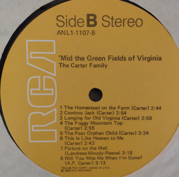 The Carter Family : 'Mid The Green Fields Of Virginia (LP, Album, RE)