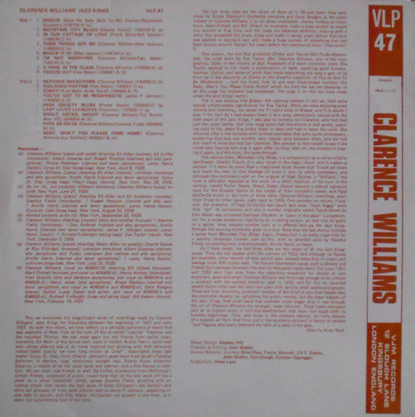 Clarence Williams' Jazz Kings : 1929 To 1931 New York Columbia Recordings In Chronological Order (LP, Comp, Mono)