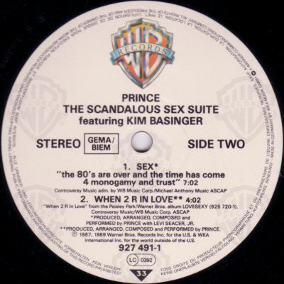 Prince featuring Kim Basinger : The Scandalous Sex Suite (12")