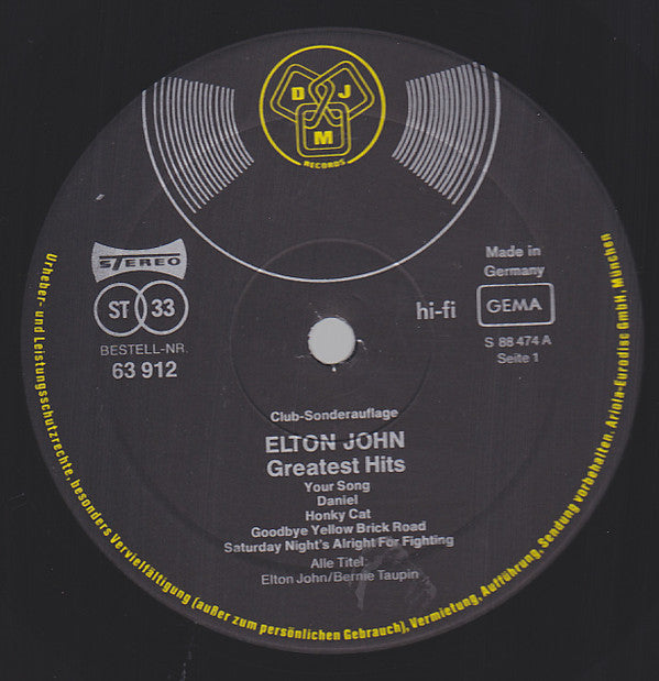 Elton John : Greatest Hits (LP, Comp, Club)