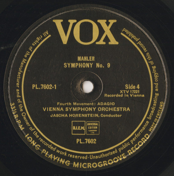 Gustav Mahler, Jascha Horenstein Conducting The Wiener Symphoniker : Symphony No. 9 In D Minor (2xLP, Album, Mono)