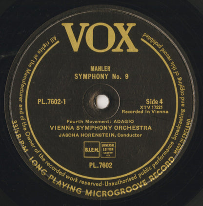 Gustav Mahler, Jascha Horenstein Conducting The Wiener Symphoniker : Symphony No. 9 In D Minor (2xLP, Album, Mono)