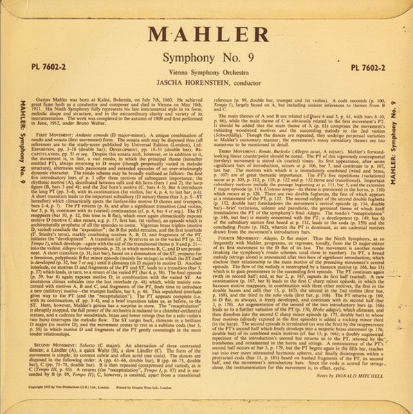 Gustav Mahler, Jascha Horenstein Conducting The Wiener Symphoniker : Symphony No. 9 In D Minor (2xLP, Album, Mono)