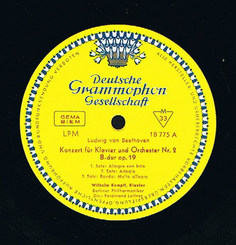 Ludwig van Beethoven - Wilhelm Kempff, Berliner Philharmoniker, Ferdinand Leitner : Klavierkonzerte Nr. 2 B-dur Op. 19, Nr. 4 G-dur Op. 58 (LP, Mono)