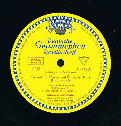 Ludwig van Beethoven - Wilhelm Kempff, Berliner Philharmoniker, Ferdinand Leitner : Klavierkonzerte Nr. 2 B-dur Op. 19, Nr. 4 G-dur Op. 58 (LP, Mono)