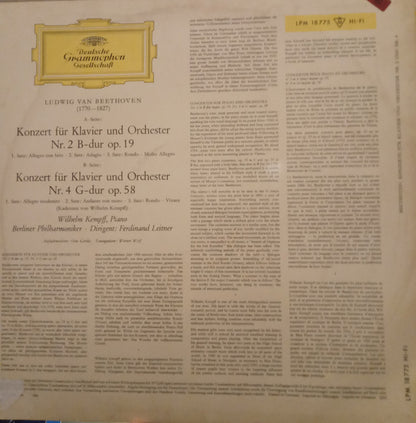 Ludwig van Beethoven - Wilhelm Kempff, Berliner Philharmoniker, Ferdinand Leitner : Klavierkonzerte Nr. 2 B-dur Op. 19, Nr. 4 G-dur Op. 58 (LP, Mono)