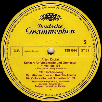 Antonín Dvořák / Pyotr Ilyich Tchaikovsky - Mstislav Rostropovich, Berliner Philharmoniker, Herbert Von Karajan : Cellokonzert H-Moll (In B Minor) / Rokoko-Variationen Op. 33 (LP)