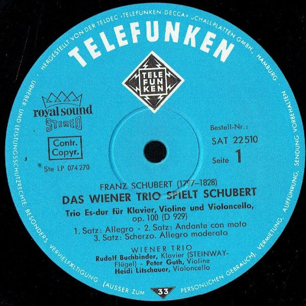 Wiener Trio Spielt Franz Schubert : Klaviertrio Es-dur / Sonate B-dur (LP)