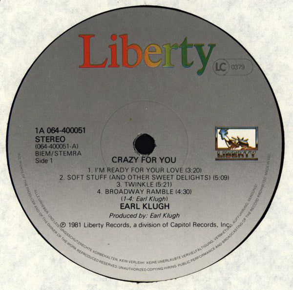 Earl Klugh : Crazy For You (LP, Album)