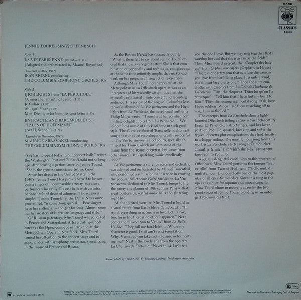 Jennie Tourel - Jacques Offenbach : Jennie Tourel Sings Offenbach (LP, Mono)