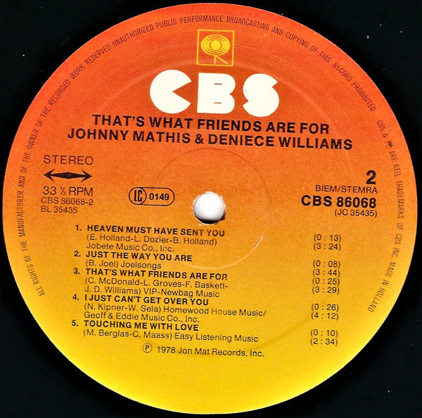 Johnny Mathis & Deniece Williams : That's What Friends Are For (LP, Album)